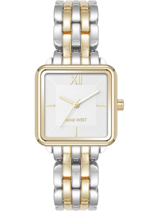 Nine West Women Silver Gold Analog Japanese Quartz Modern Square Bracelet Watch